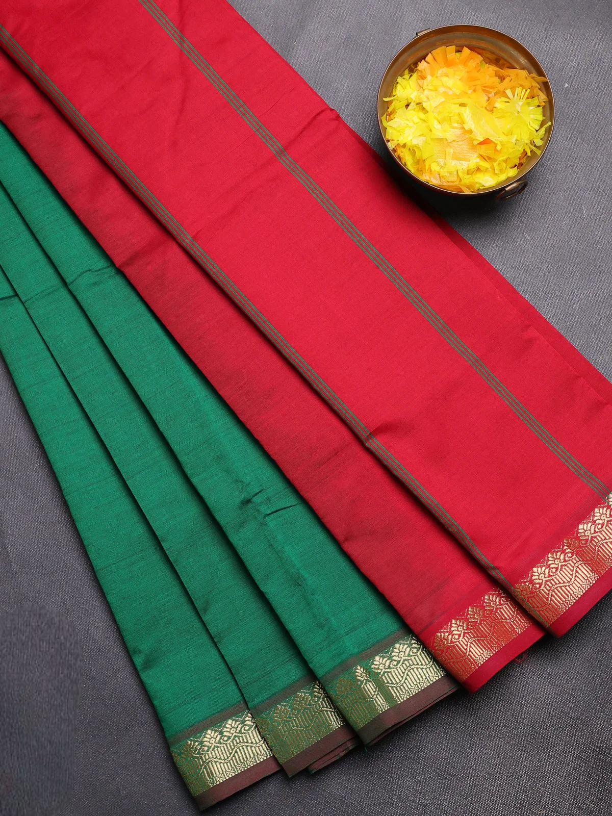Bottle Green and Maroon Semi Silk Cotton Saree